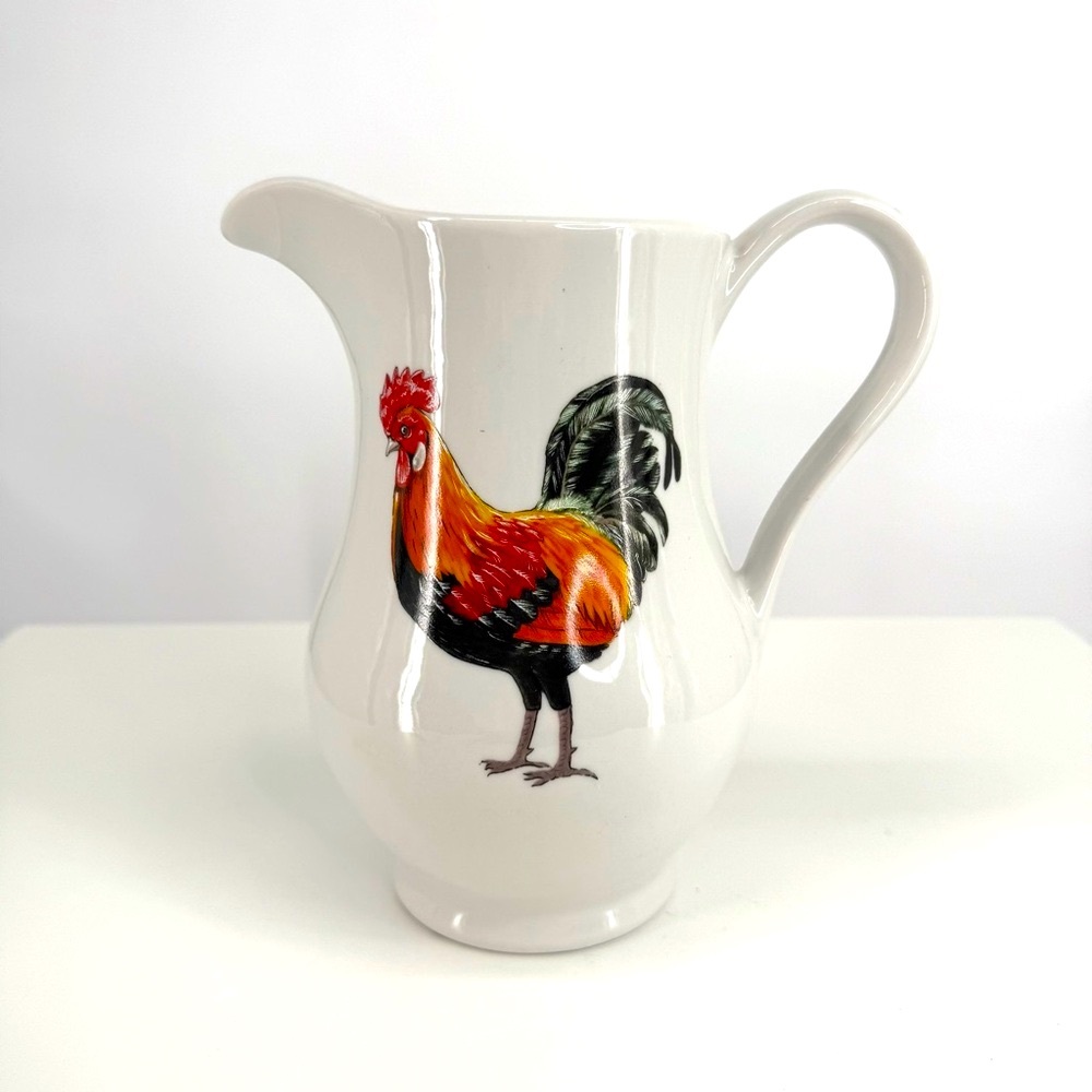 BIA Cordon Bleu White Pitcher Dual Sided Rooster Chicken Ceramic Pitcher